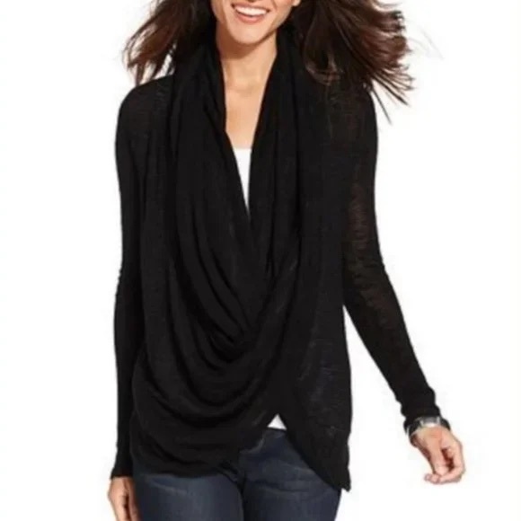 DKNY Women's Charcoal Drape Front Convertible Cardigan - Picture 2 of 9